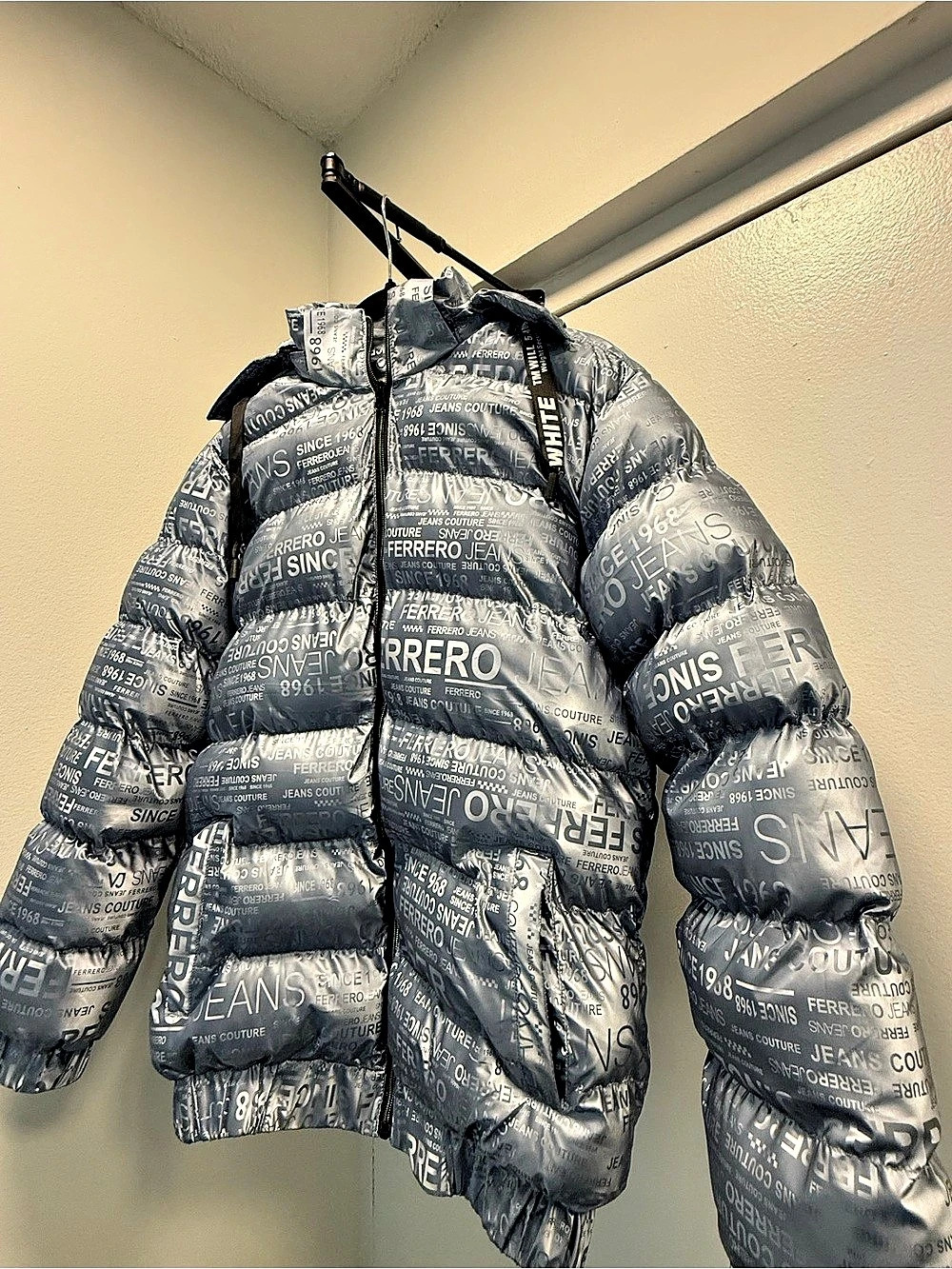 Ferrero Jeans Couture puffer jacket Printed in Blue & Gray Like
